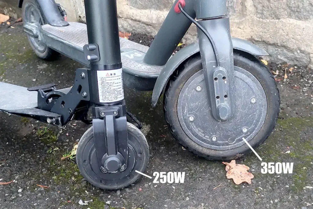 Comparison side by side with 250W and 350W electric scooter motor
