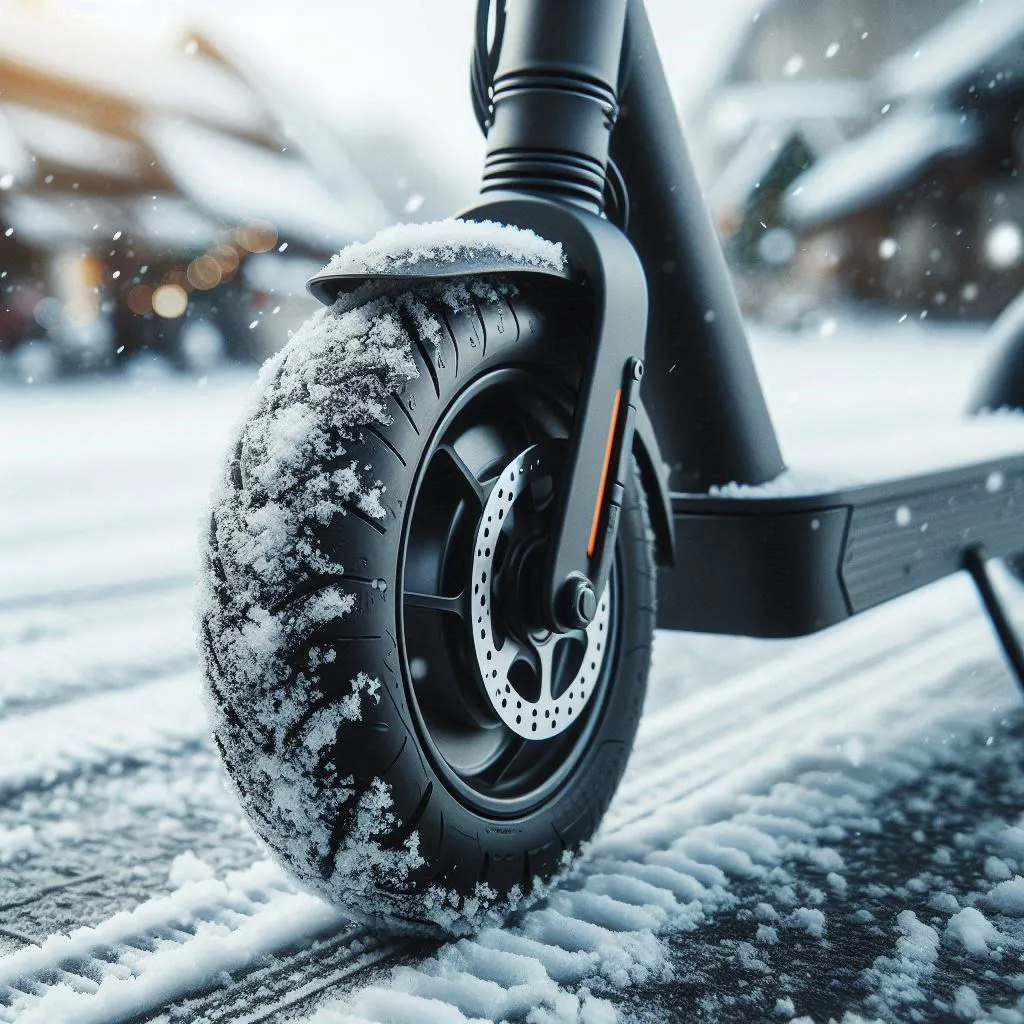 Electric scooter tire in the snow