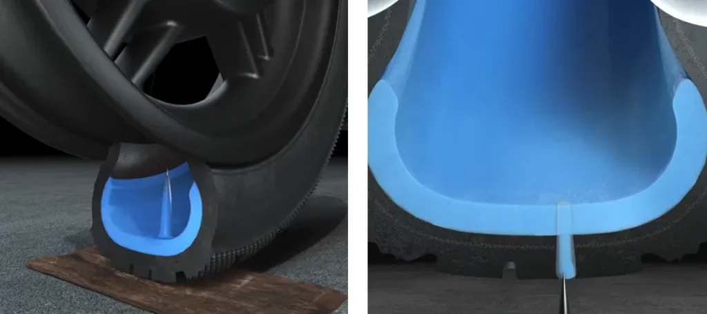 Clear illustration of how a self-sealing tire reseals a puncture