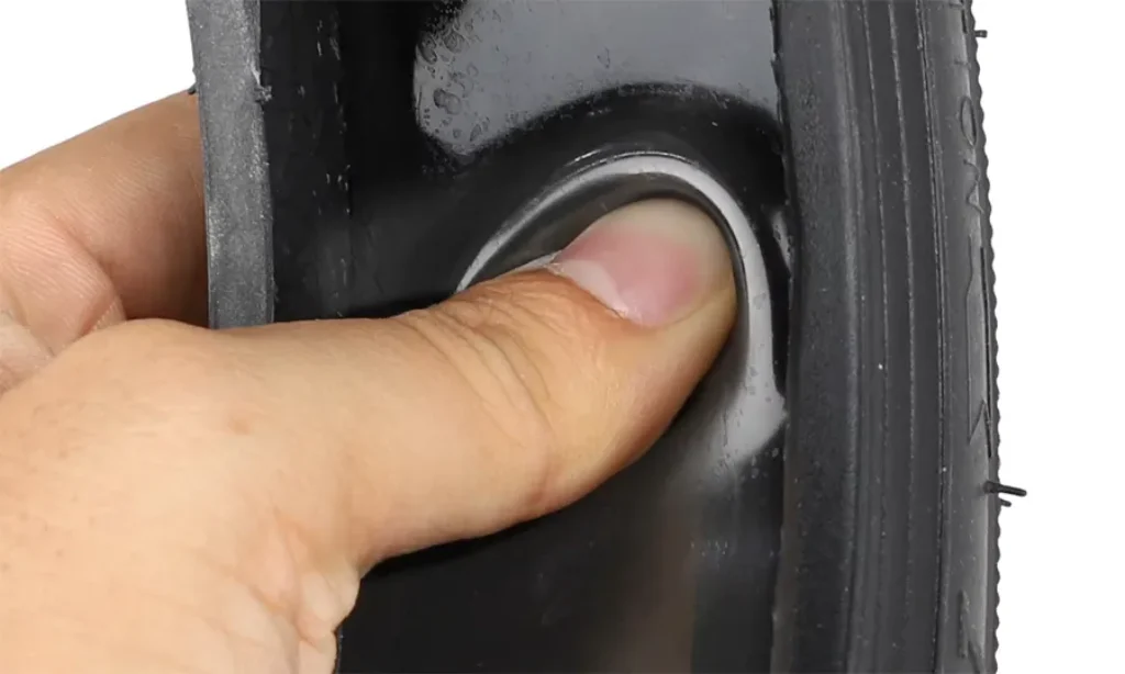 Inside a self-sealing tire, how the coating looks